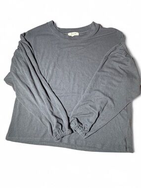 Madewell Dark Gray Crepe Bubble Sleeve Top | Relaxed Crewneck Blouse S